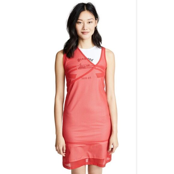 HELMUT LANG Re-Edition Archive Diamond Head Mesh Layered Red Tank Dress Medium - Picture 1 of 9
